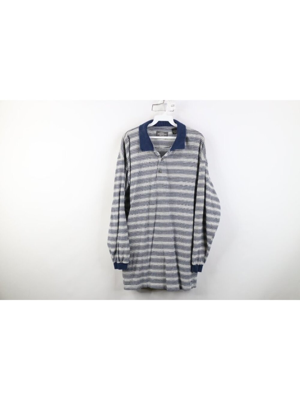Vintage 90s Streetwear Mens Large Striped Thermal Knit Long Sleeve Rugby Polo